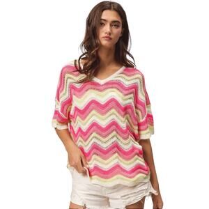 NWT $95 BiBi Women’s M Chevron Knit Bright Hippy Slouchy Dopamine Pop Of Color